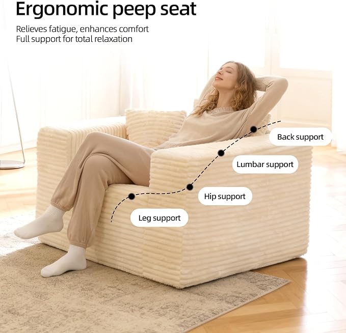 Single Sofa Foam Couch Sofa for Small Spaces, Giant Bean Bag Chair, Comfy Sofas - Image 6