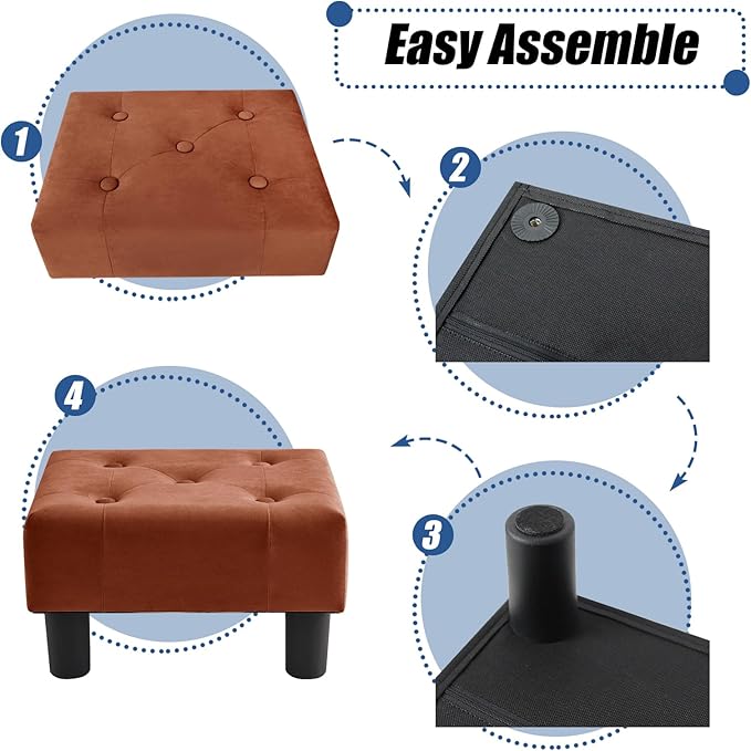 BRIAN & DANY Small Foot Stool, Velvet Foot Stools - Image 5