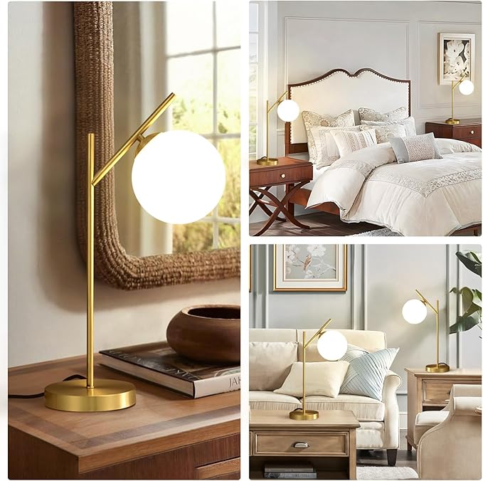 Globe Table Lamp Set of 2, Brass Glass Globe Desk Lamp - Image 4