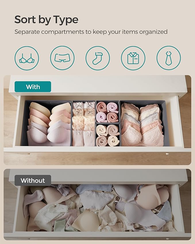 SONGMICS Drawer Organizer, Dresser Drawer Organizers, Foldable Fabric Storage - Image 3
