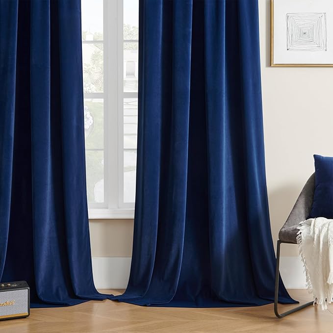 Joydeco Blue Velvet Curtains 108 inch Length 2 Panels Burg Set, Luxury Rod - Image 7
