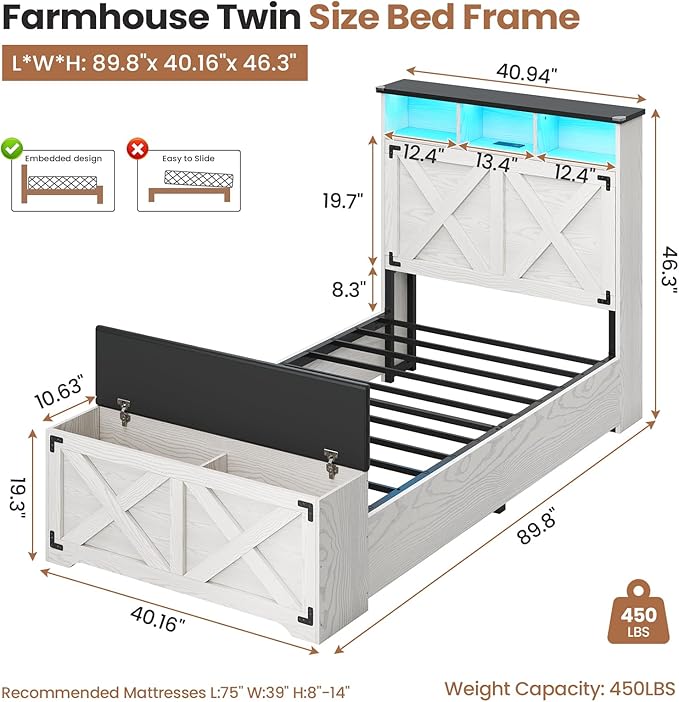 Hasuit Farmhouse Bed Frame Twin Size - Image 2