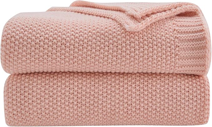 CozeCube Pink Throw Blanket for Couch, Soft Cozy Cable Knit Throw Blanket for by CozeCube