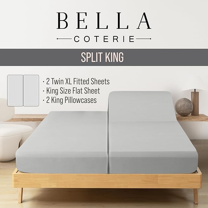 Bella Coterie Luxury Bamboo Viscose Split King Size Sheet Set | 2 Fitted Sheets - Image 2