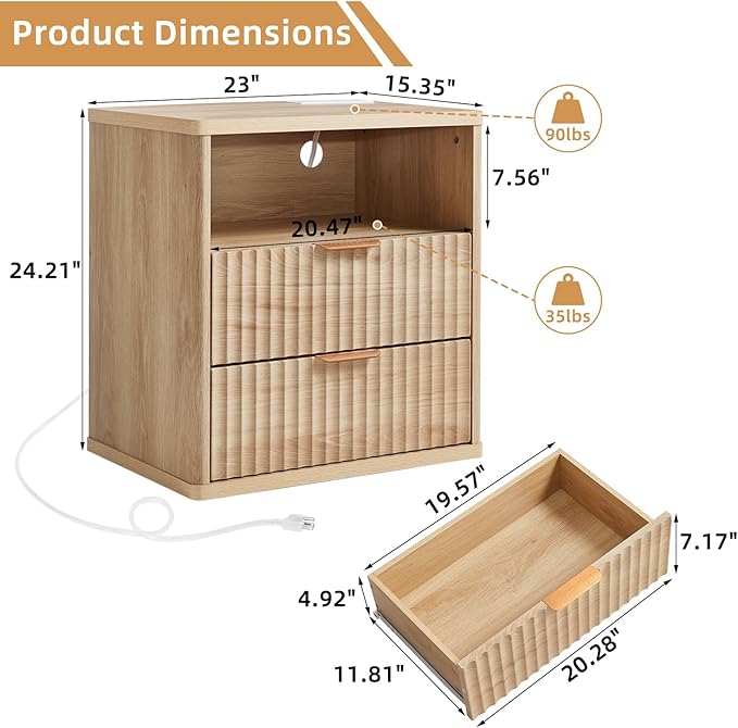 LEYAOYAO Fluted Farmhouse Nightstand Set of 2 - Image 3