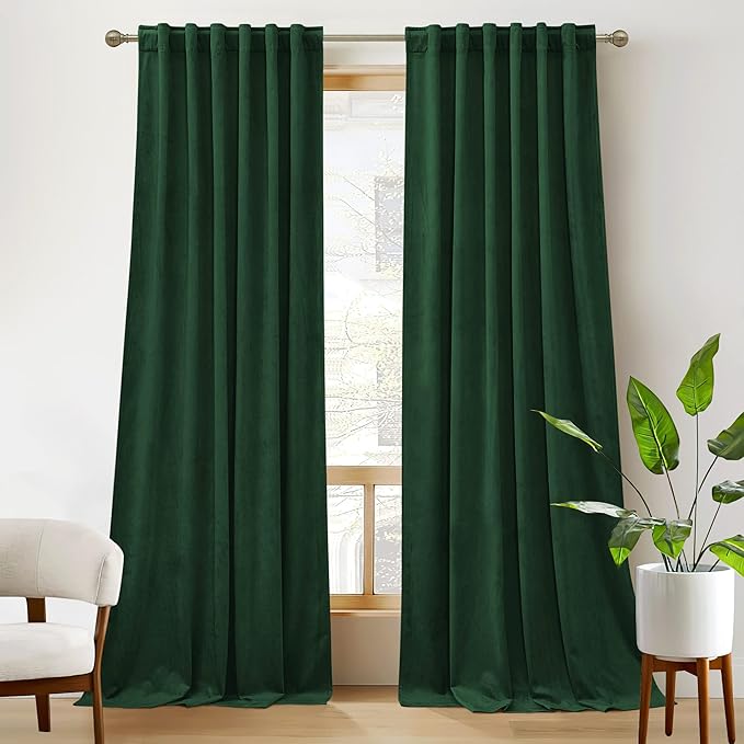 RYB Home Green Living Room Curtains, Vintage Velvet Drape Soft Durable Texture by RYBHOME
