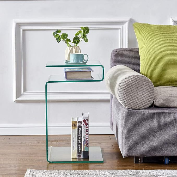 Glass Nightstand, Side Table, S-Shaped End Table - Image 3