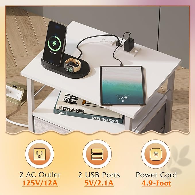 WLIVE Night Stand with Charger Station, Bedside Table, Small Dresser - Image 5