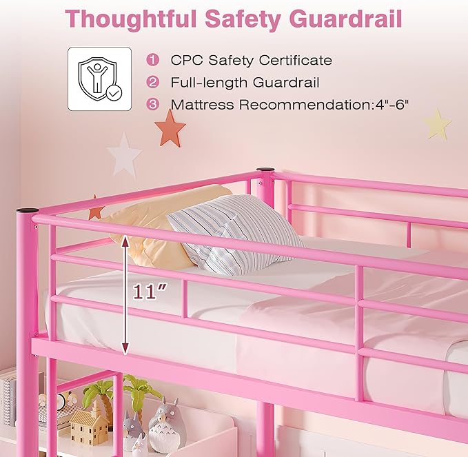 VECELO Bunk Bed Twin Over Twin, Metal Bunkbeds - Image 3