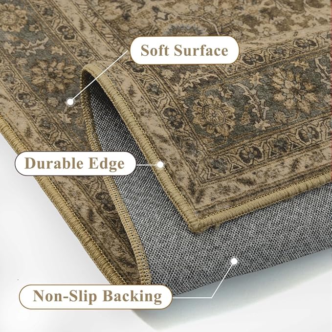 Brown 5x7 Area Rug Washable Vintage Carpet - Image 3