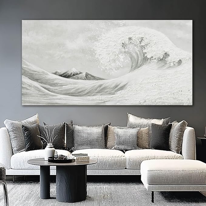 YETHEN WAL Textured Grey Wave Wall Art – Extra Large 3D Coastal Canvas - Image 5