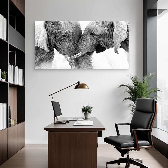 DZL Art D73098 Black and White Elephants Entwine Wall Art Canvas Painting Ready - Image 7
