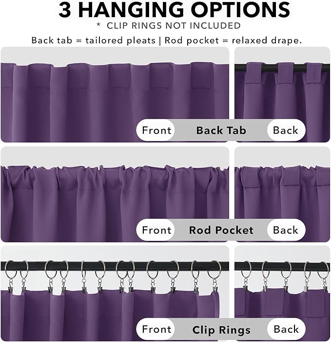 Deconovo Blackout Curtains, Thermal Insulated, W42 x L54 2 Panels, Back Tab - Image 2