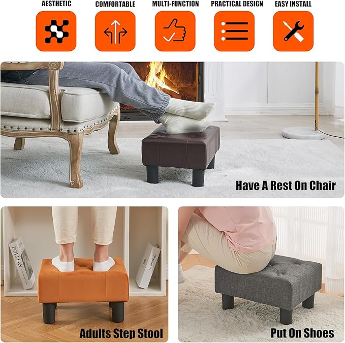 BRIAN & DANY Small Foot Stool, Leather Foot Stools - Image 6