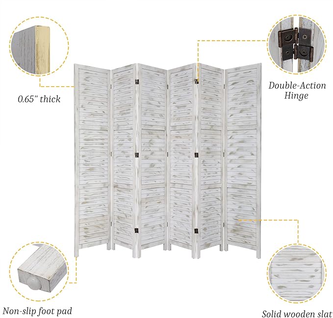 Bonnlo Wood Room Divider Privacy Screen, 5.9 Ft Tall Folding Partition Wall - Image 4