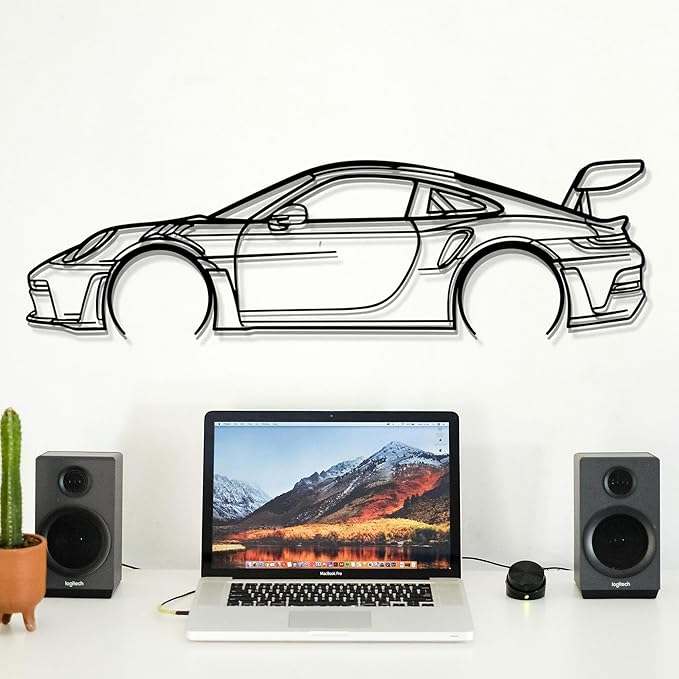 Dekory Car Wall Art – 911 GT3 RS Black Metal Sports Car Silhouette, Modern - Image 3