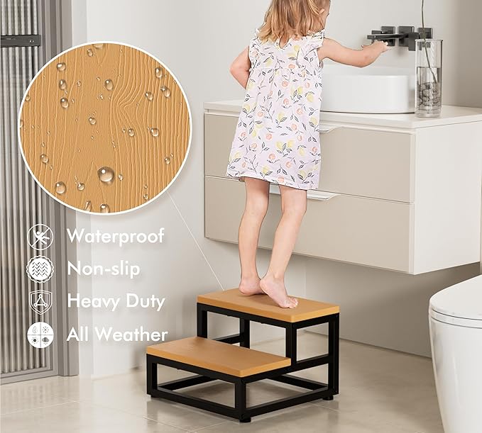 Y&M Two Step Stool for Adults Kids, Waterproof HPDE Bed Step Foot Stool - Image 3