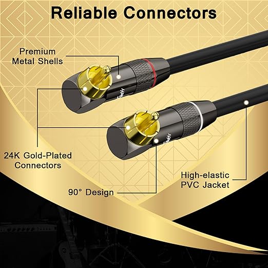 Right Angle RCA Cable 3 FT, 90 Degree 2RCA to 2RCA Stereo Audio Cable, Zinc - Image 2