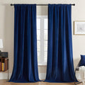 Joydeco Blue Velvet Curtains 90 inch Length 2 Panels Burg Set, Luxury Rod by JOYDECO
