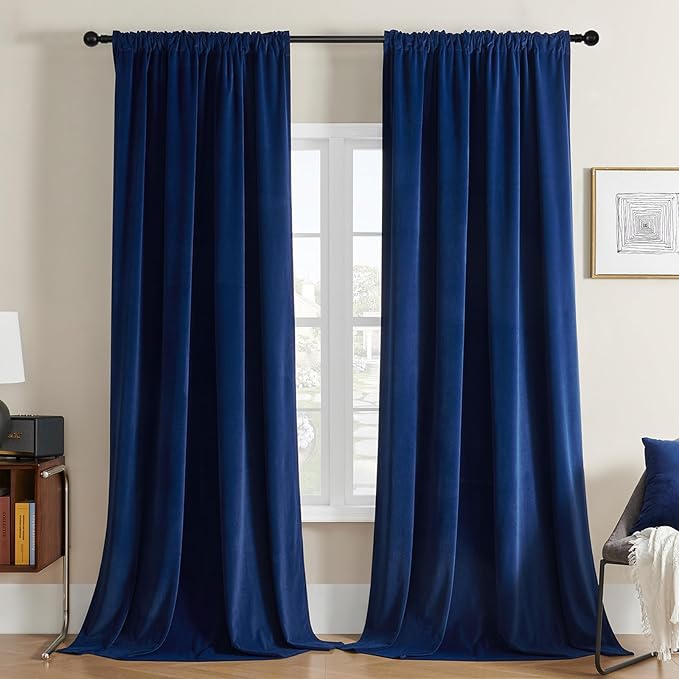 Joydeco Blue Velvet Curtains 96 inch Length 2 Panels Burg Set, 95 Curtains by JOYDECO