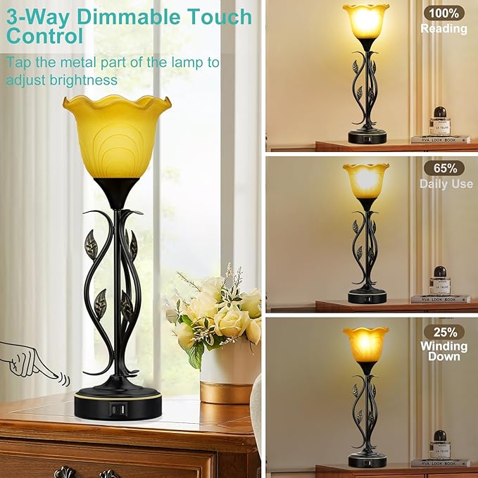 20" Table Lamps for Living Room – Set of 2 Touch Bedside Lamps - Image 3