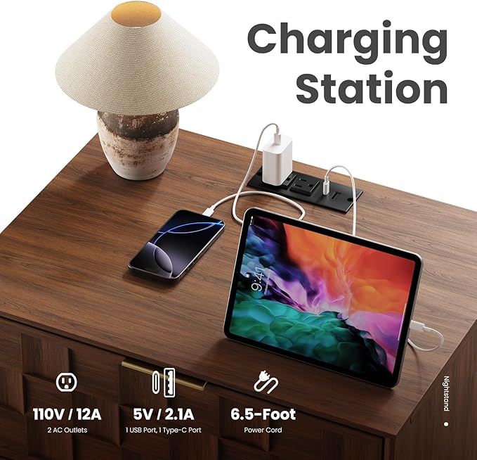 COLAMY Nightstand with Charging Station, Dorm and Small Spaces - Image 4