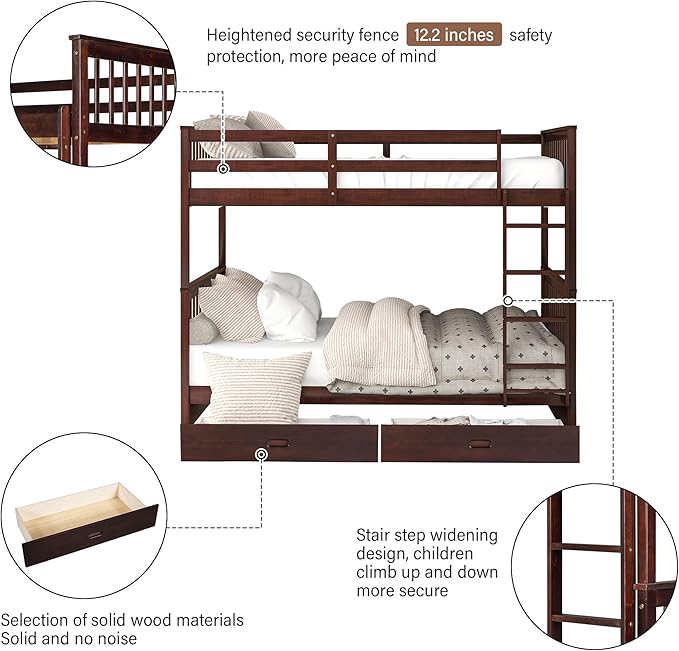Merax Wood Bunk Bed with Drawers, Full Over Full Convertible Bunk Bed with - Image 4