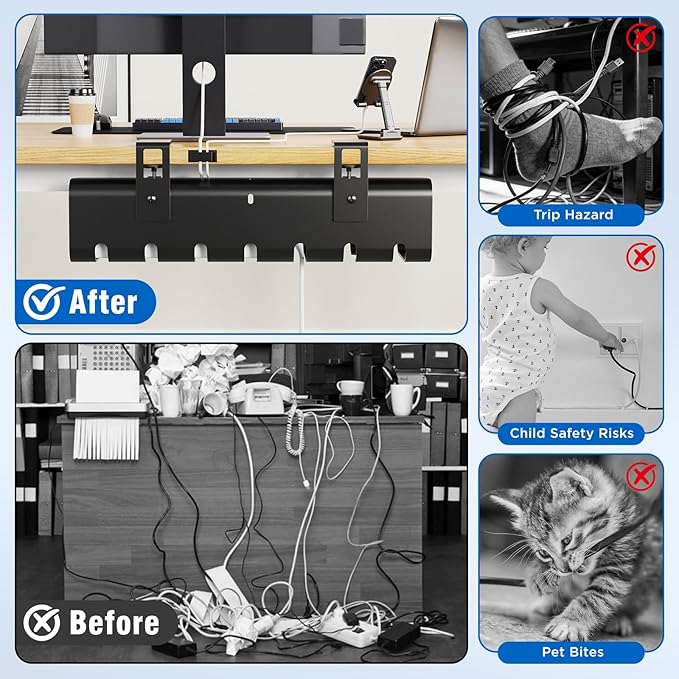 Under Desk Cable Management Tray No-Drill 2 Pack 16.9‘’ Wire Cord Organizers - Image 4