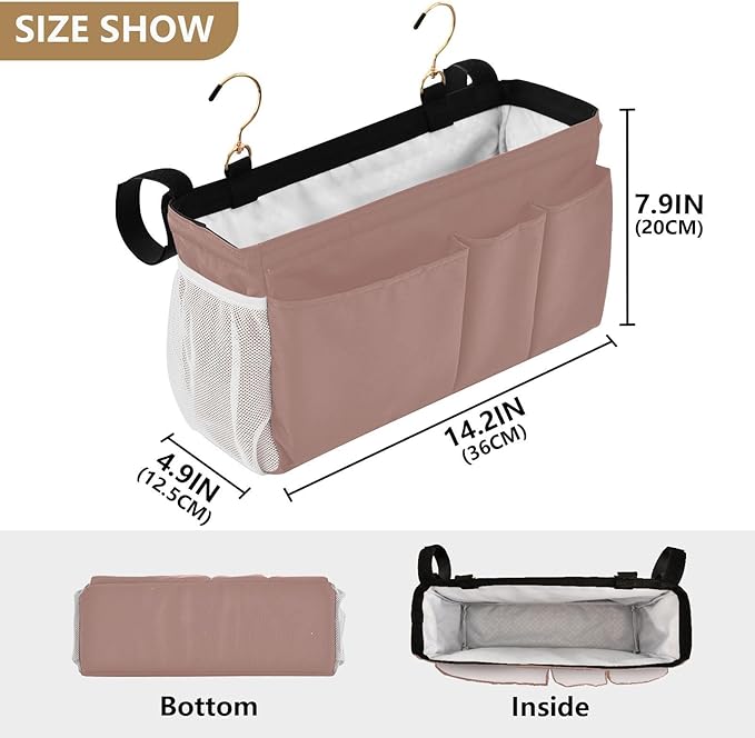 KOPIRIT Light Brown Bedside Caddy Storage Bag Bedside Organizer - Image 4