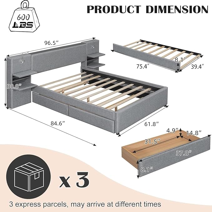 Luxury Queen Bed Frame, Queen Size Trundle Bed Frame - Image 2