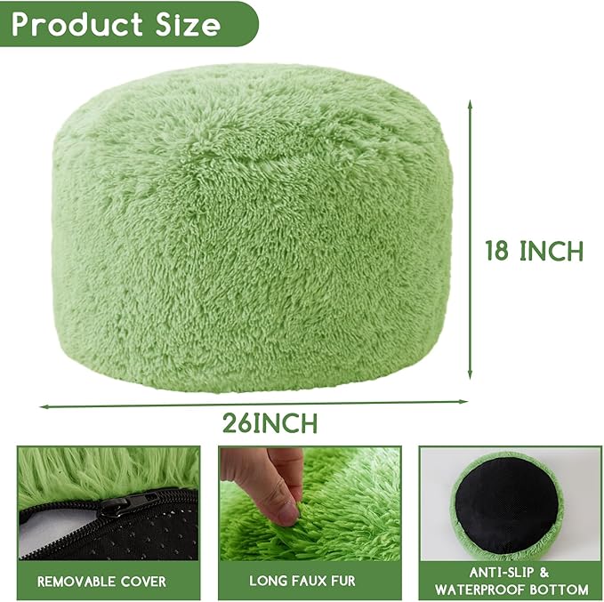 HIGOGOGO Round Stuffed Pouf Ottoman, Long Faux Fur Poufs - Image 2