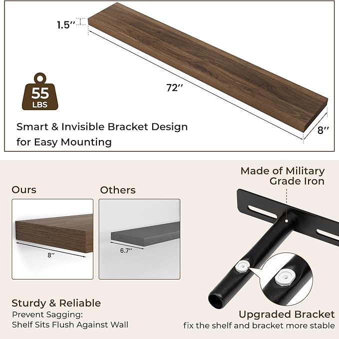 RICHFOCUS 72Inch Floating Shelves - Image 3