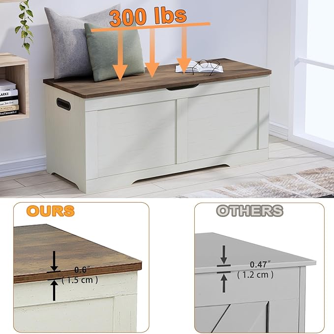 Timberer 39.4" Storage Chest, Wooden Storage Bench, Lift Top Toy Chest - Image 5