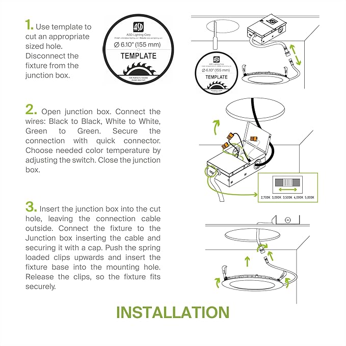 ASD 1 Pack LED Recessed Lighting 6 Inch 15W, 5 CCT 2700K-5000K CRI90+, IC Rated - Image 8