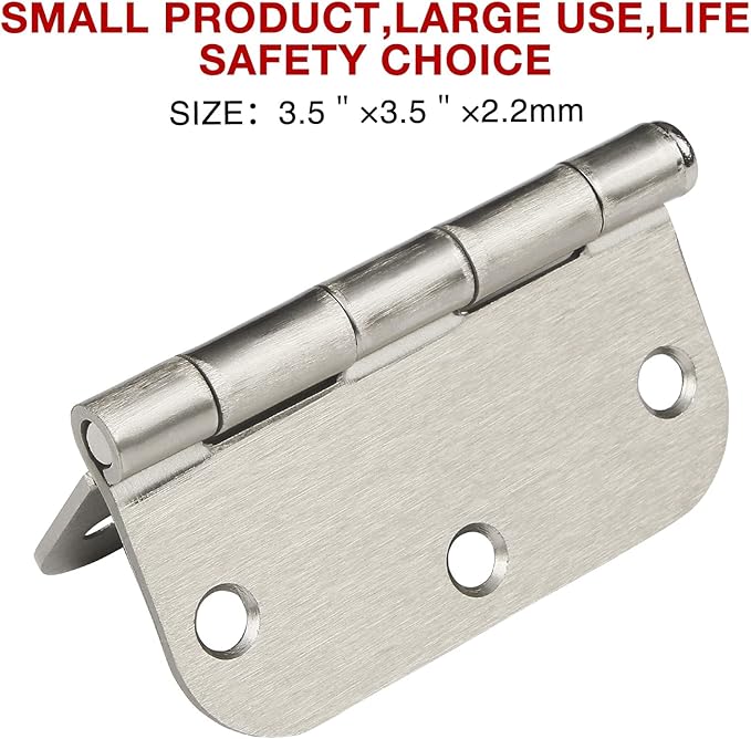 18 Pack Interior Satin Nickel Door Hinges Brushed 3.5 Inch x 1/2" Rounded 5/8 - Image 4