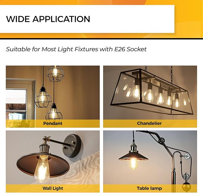 Hizashi LED Edison Bulbs, Equivalent 60W, Dimmable E26 LED Bulb, 3000K Soft - Image 6