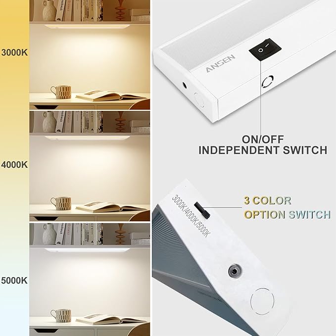 Ansen 2Packs of Under Cabinet Lighting Hardwired, 18in 15W 998LM Dimmable Led - Image 2