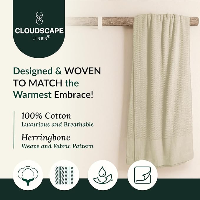 Cloud Scape Linen 100% Cotton Throw Blanket 50x70 Fog, Luxury All-Season Warmth - Image 2