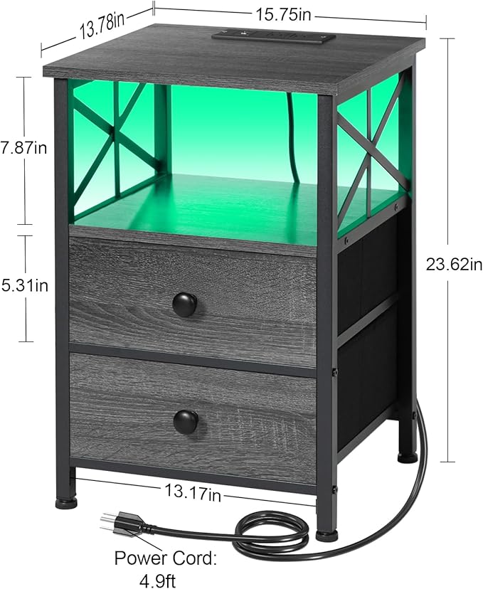 AMHANCIBLE Night Stand Set 2, LED Nightstand - Image 3