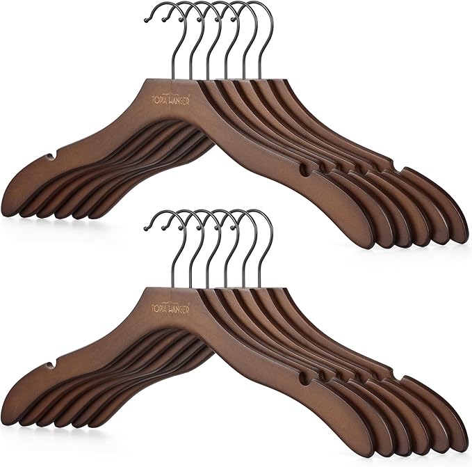 TOPIA HANGER Wooden Coat Hangers 12 Pack, Premium Wood Suit Sweater No Shoulder by TOPIAHANGER