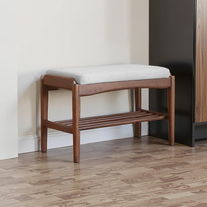 Black Walnut Shoe Bench Assembled, Solid Wood Shoe Rack Bench by Vadisun