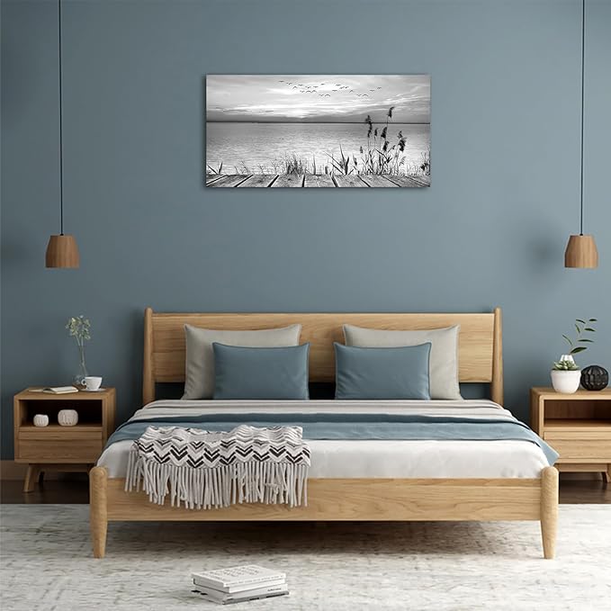 yearainn Black and White Canvas Wall Art Sunset Lake - Image 5
