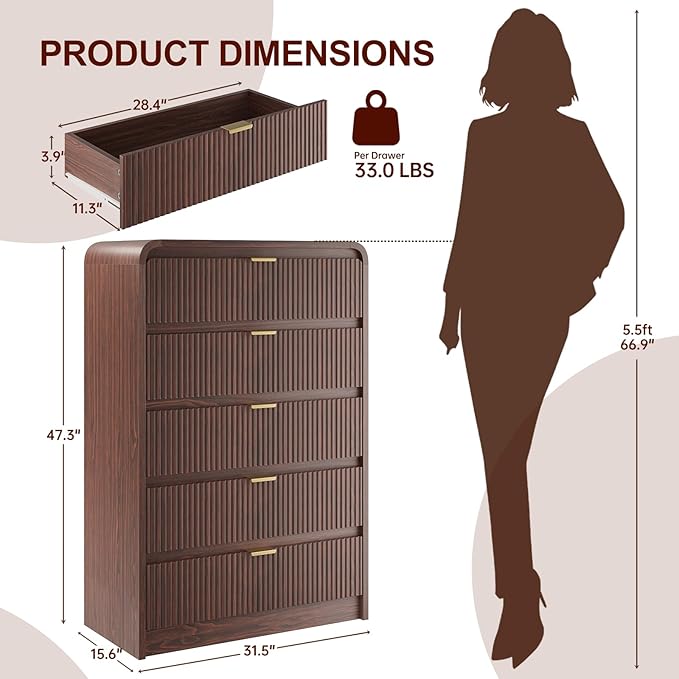 FURSUN Fluted 5 Drawers Dresser - Image 2