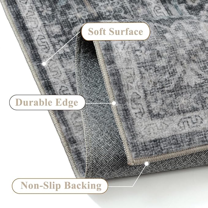 Blue 6x9 Area Rug Non Slip Vintage Living Room Distressed Machine Washable - Image 3