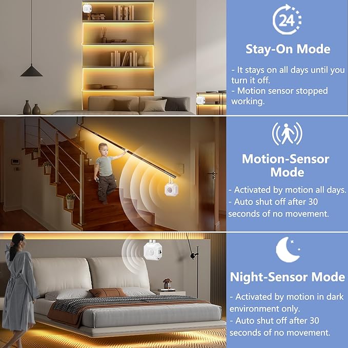 HOUHUI Motion Sensor Light Indoor Under Bed Lights, 16.4Ft Dimmable Motion - Image 3