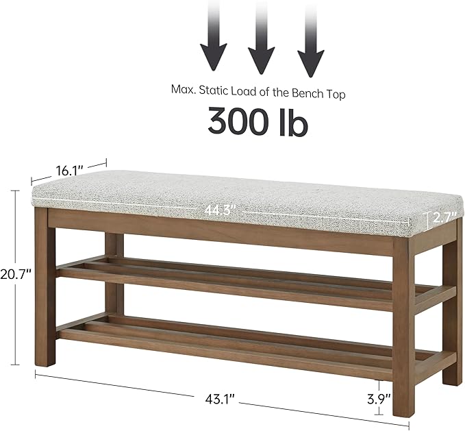VKNOW Entryway Bench, 44.3” Upholstered Shoe Bench - Image 2