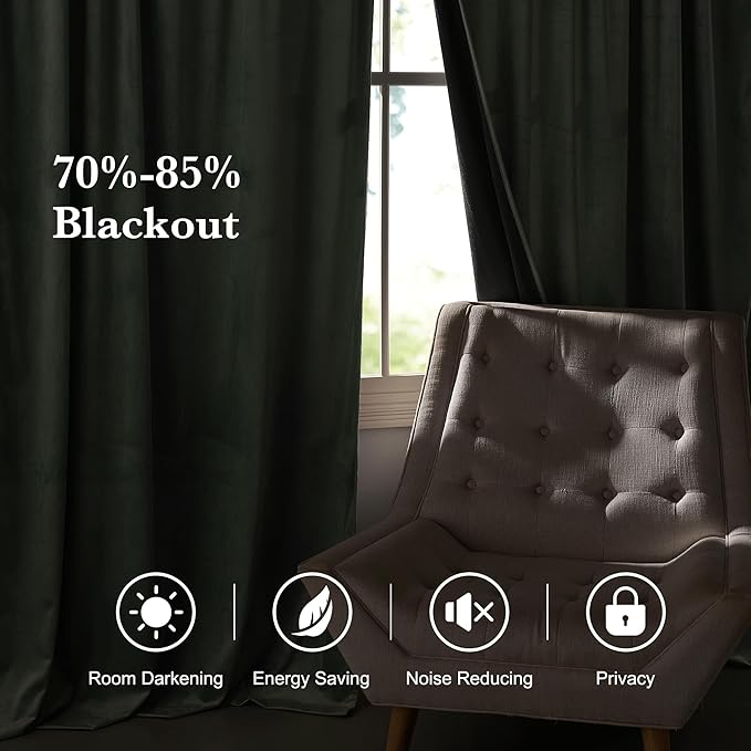 RYB HOME Mint Green Velvet Curtains 90 inches Long, Room Darkening, Floor-Length - Image 7