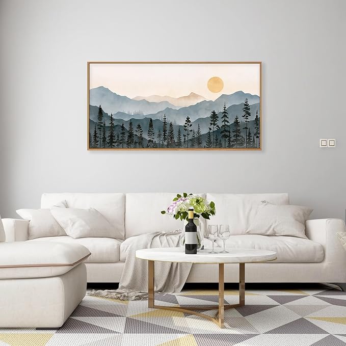 LHIUEM Boho Mountain Framed Canvas Wall Art Set, Forest Pine Tree Wall Decor - Image 2