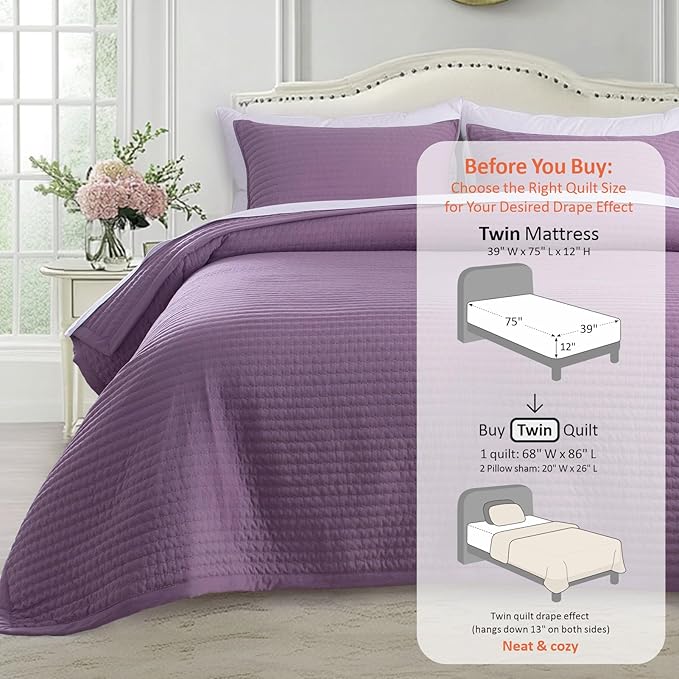 KASENTEX Twin Quilt Set 68"x86" – Soft Washed 3-Layer Lightweight Bedspread - Image 3