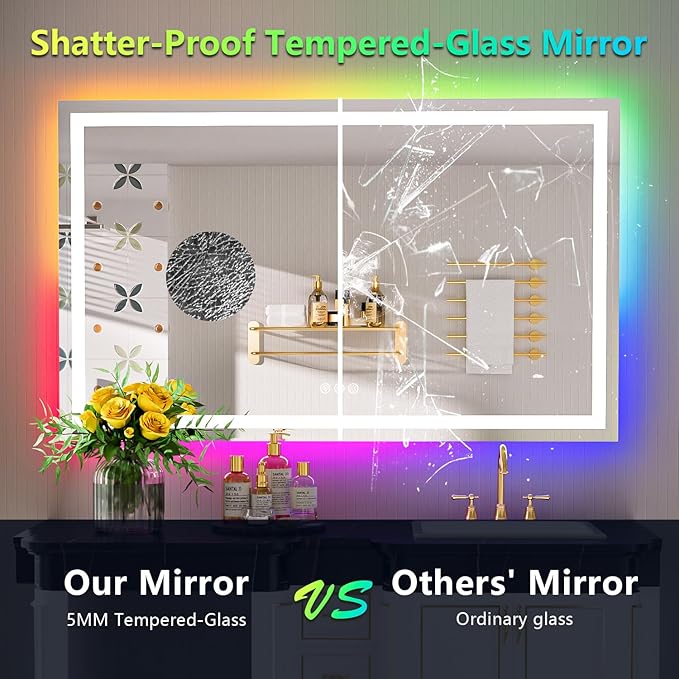 YEELAIT 55x36 Inch RGB LED Bathroom Mirror Front Light and RGB Backlit Lighted - Image 6